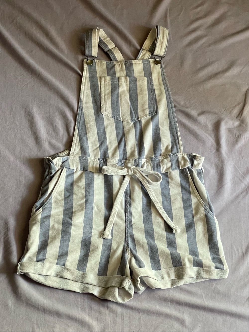 WallFlower Blue & White Striped Shortalls Drawstring Dungaree Shorts Size S
